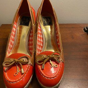Sperry Vibrant Red and Tan Wedges